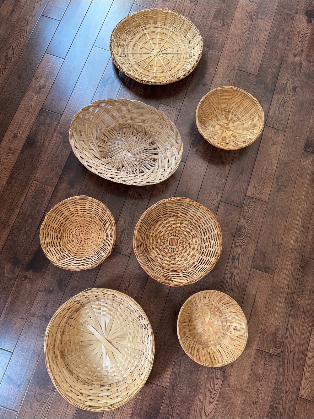 Set of 7 Vintage Woven Baskets Trays